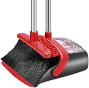 Aifacay Broom and Dustpan Set, Dust Pan and Broom Combo for Floor Cleaning Dustpan with Teeth for Home Kitchen Upright Standing Dustpan and Broom Set Long Handle Broom Heavy Duty for Indoor Outdoor