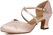 Minishion Women's Closed Toe Dance Heels Comfortable Ballroom Dancing Pumps L617 Nude 6cm Heel US 8