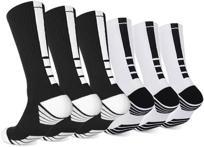 Finerview Elite Basketball Socks 6 Pairs, Premium Mid Calf Athletic Socks for Adult & Youth, 3 Black and 3 White