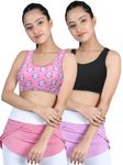 DChica Sports Bra for Girls, Cotton Non-Padded Full Coverage Beginners Non-Wired T-Shirt Gym Workout Bra with Regular Broad Strap, Printed Training Bra for Teenager Kids (2 Pcs)