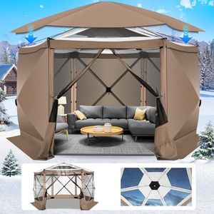 COBIZI Pop Up Gazebo Screen Tent Screen House for Camping, 12x12 Screen Room with Mosquito Netting, Hub Tent Instant Screened Canopy with Carrying Bag and Ground Stakes, Khaki