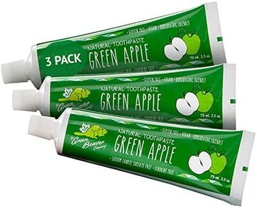 Green Beaver All Natural Organic Toothpaste, Vegan, Fluoride Free Toothpaste & Gluten Free, Green Apple Flavor, 75ml, 3 pack