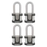 BRINKS - 50mm Commercial Laminated Steel Keyed Padlock with 2” Shackle, 4-Pack - Solid Steel Body with Boron Steel Shackle