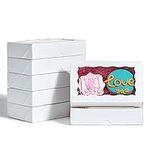 RomanticBaking 50 Pack White Cookies Boxes 7 x 4 3/8 x 1 1/2inches Auto-Popup Sturdy Bakery Boxes with Window,Macaron Boxes, Donut Boxes,Cakesicle Boxes,Dessert, Pastry, Small Treat Boxes