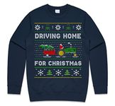 Sanfran Clothing Tractor Driving Home For Christmas Sweatshirt Funny Farmer Farming Dad Xmas Gift Jumper Sweater Large/Navy Blue