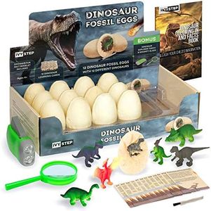 Dinosaur Fossil Dig Kit - Kids Explorer Kit w/ Egg Excavation Tools - Toy Dinosaur Eggs, Chisel Tools, Dinosaur Play Cards, Explorer Flashlight, & Magnifying Glass - Kid Toys, Kids Gift, Party Favors