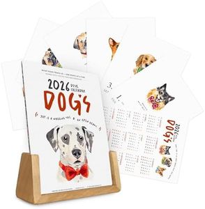 2026 Desk Calendar - Dogs Watercolor Monthly Calendar with motivational quotes, Made in USA, 5x7 pages with Easel for Home Office School, Holiday New Year Gift (2026 Dogs, U-Stand)
