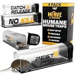 Pest X Pro Move-A-Mouse Humane Mouse Traps [4 Pack] - Longer No-Kill Mouse Trap with Safe Upward Door - Easy Setup, Reusable, Indoor & Outdoor Humane Mouse Traps for Mice