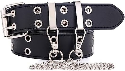 Grommet Leather Belts Y2K Punk Waist Belts PU All-Match Belt Rock Niche Design Belt with Detachable Chain Double Prong Buckle Vintage Jeans Belts for Women or Men(Black)