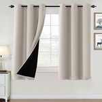 H.VERSAILTEX 100% Blackout Curtains for Bedroom Thermal Insulated Blackout Curtains 63 inch Length Heat and Full Light Blocking Curtains for Living Room with Black Liner 2 Panels Set, Pumice Stone