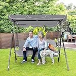 COVERONICS 3 Seat Patio Swing Chair - Outdoor Swing with Adjustable Canopy & Cushions, Convertible Heavy Duty Canopy Swing for Porch, Garden, Courtyard, Poolside, Lawn, Deck, Balcony, Gray