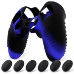 PlayVital 3D Studded Edition Anti-Slip Silicone Cover Case for ps5 Edge Controller, Soft Rubber Protector Skin for ps5 Edge Wireless Controller with 6 Thumb Grip Caps - Blue & Black