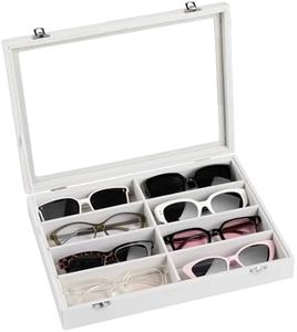 Frebeauty Sunglass Organizer,Velvet Glasses Organizer,8-Slot Sunglasses Tray with Clear Lid,Men's/Women's Sunglasses Box,Sunglass Case,13.3 x 9.6 x 2.2 Inches,Eyeglass/Eyewear Display Tray(White)