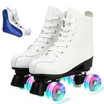 XUDREZ Roller Skates for Women Men Cozy PU Leather High-top Roller Skates for Beginner Double-Row PU Wheels, Professional Indoor Outdoor Roller Skates with Shoes Bag (White Flash,43)