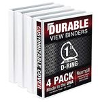 Samsill Durable 1 Inch Binder, Made in The USA, D Ring Binder, Customizable Clear View Cover, White, 4 Pack, Each Holds 225 Pages