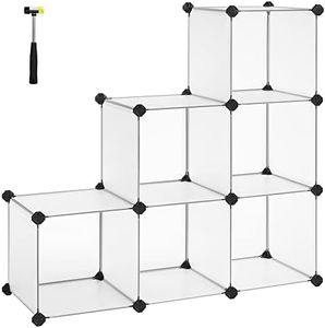 SONGMICS Shoe Rack, Shelving System, Boltless Shelf, Set of 6 Cubes, DIY Shelf, Stackable PP Plastic Wardrobe for Bedroom, Office, 31.5 x 64 x 97.2 cm, White LPC111S