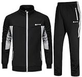 Rdruko Mens Tracksuits Sets Running Jackets Joggers 2 Piece Casual Sweatsuits Sports Lounge Wear Light Grey and Black M