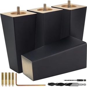 Black Square Furniture Legs - Furniture Feet for Couch, Chair, Sofa, Dresser, Bed, Cabinet, Ottoman - Easy to Install Wood Legs With Included Installation Hardware and Instructions- Set of 4, 6 Inches