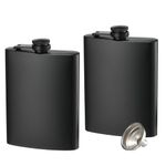 2 Pack Hip Flasks for Liquor, 8 Oz Stainless Steel Leakproof Thin Flasks with Funnel for Men & Women (Matte Black)