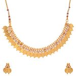 ZENEME White Pearl Temple Coin Jewellery Set/Necklace Set with Earrings for Women & Girls