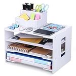 Belle Vous White 4-Tier Letter Tray Organiser - Office Desk Tidy File/Stationery Holder Rack - Document/Paper Filing Storage Shelves for Office, Desktop/Table, Home, Study or School