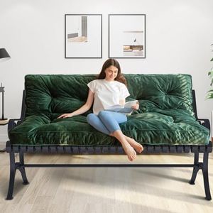 MAXYOYO 6" Futon Mattress Full Size, Velvet Thick Futons Sofa Couch Bed, Floor Mattress for Adults, Shredded Foam Filling (Frame Not Included), Green, 54x80 Inch