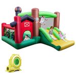 GYMAX Kids Bouncy Castle, 6 in 1 Inflatable Jumping House with Double Slides, Ball Pit Area, Basketball Hoop & 50 Ocean Balls, Children Bounce Playhouse for Outdoor Indoor (with 680W Blower)