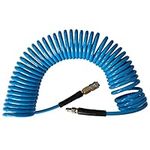 aunstarwei Air Compressor Hose Polyurethane(PU) Recoil Blue with 1/4" Europe Quick Coupler and Plug Fittings, 10m Length