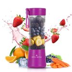 SOLARA Blendkwik Portable Blender for Juices, Shakes, Smoothies, Crushing Ice, USB Rechargeable Battery with 4000 mAh 180Watts Motor,450ml, Purple Love