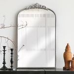 Micasso Arched Mirror, Traditional Vintage Ornate Mirror, 31" x 19" Antique Baroque Silver Wall Mirror for Bathroom Bedroom Living Room