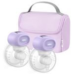 Nuliie Wearable Breast Pump Electrical with Storage Bag, LED Display, 4 Modes and 12 Suction Levels, Portable Hands Free Breast Pump with 14/17/20/24/27mm Flange (2 Packs, Purple)