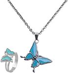 Temperature Colors Change Pendant Mood Necklace Finger Ring - Butterfly Pendant Necklace for Women Girls