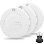 MiLi Key Finder Locator Luggage Tracker, Apple MFi Certified Portable Bluetooth GPS Tracker Works with Apple Find My(iOS Only), Key Tracker Tag with Holder Case for Keys Wallets Bags (Black 3 Pack)