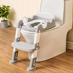 Potty Training Seat Toddler Toilet Seat with Adjustable Step Stools Ladder for Boys and Girls,Wiifo Foldable Non-Slip Children Potty Chair with Handles Portable Training Toilet Seat (White and Grey)