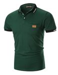 GHYUGR Short Sleeve Polo Shirts for Men Basic Cotton Contrasting Colors Threaded T-Shirt Casual Polos Tops,Green,L