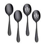 Serving Spoons x 2, Slotted Spoons x 2, YFWOOD 8.7inch Utility Advanced Performance Skimmer Perforated, Stainless Steel Serving Spoons Set for Buffet Party Banquet Cooking Kitchen (Black)