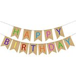 kuou Happy Birthday Banner, 16 Feet Fabric Happy Birthday Bunting Banner Burlap Birthday Banner with 13 Pieces Swallowtail Flag for Birthday Party Decorations, Multi color