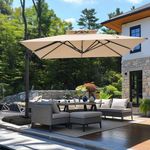 MFSTUDIO 9' x 12' Cantilever Patio Umbrella with Base Included, 360°Rotation Outdoor Umbrella, Rectangular Large Double Top Aluminum Hydraulic Offset Umbrella for Pool Deck Backyard, Beige