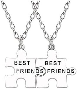 Yocoyee Multi Puzzles Best Friends Forever Necklaces Stainless Steel Engraved Heart Pendant Set Friendship Necklaces Gifts, Zinc, No Gemstone