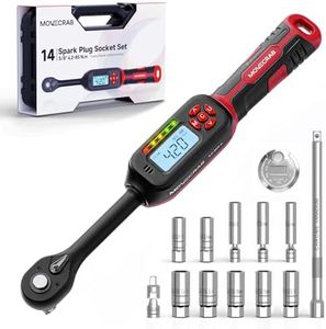 MOVECRAB 14Pcs 3/8-Inch Drive Swivel Magnetic Spark Plug Socket Set with 3/8" Torque Wrench (4.2-85 N.m/3-62.6 Ft.Lb), Universal Joint & Extension Bar - Durable CR-V Steel for Easy Spark Plug Removal