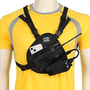 MANGENA Radio Chest Harness Ring Holster Pack with Front Pouches and Zipper Bag for Universal Walkie Talkie Vest Bag Pack Duty Belt Radio Pouch Case Accessories Holder for Baofeng Kenwood for Police