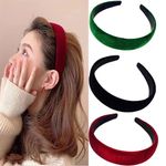 3 Pcs Velvet Wide Headbands for Women Padded Velvet Feel Alice Hair Band Headband Sponge Thick Hairbands Fashion No Slip Headband Hair Accessories (Black Red Green)