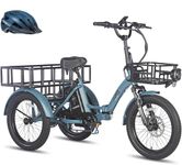 Fafrees F20 MATE Electric Trike for Adults | 48V 18.2Ah Removable Battery 70KM Range | 20x3.0 Fat Tyres, Foldable Cargo Ebike Dual Suspension, Blue+3 Baskets