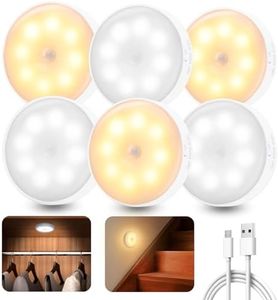Buvyuotu 6 piezas lámpara detector de movimiento interior, luz nocturna LED recargable 3 modos, lámpara led inalámbrica iluminación para escalera, pasillo, dormitorio, armario, cocina