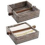 DEAYOU 2-Pack Wooden Napkin Holders, Wood Flat Napkin Holder with Center Bar Weighted Arm, Square Rustic Table Napkin Holder for Farmhouse, Kitchen, Office, Countertop, 6.5", Vintage Style