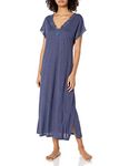 Natori Women's Zen Floral Covered Nightgown, Heather Night Blue, XXL