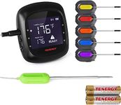 Tenergy Solis Digital Meat Thermometer, APP Controlled Wireless Bluetooth Smart BBQ Thermometer w/ 6 Stainless Steel Probes, Large LCD Display, Carrying Case, Cooking Thermometer for Grill & Smoker