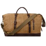 S-ZONE Duffle Bag for Travel 60L Canvas Duffel Bag Carry on Genuine Leather Overnight Weekender Bag for Men