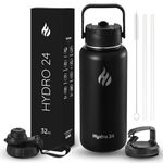 Hydro 24 - Vacuum Insulated Water Bottle with Straw 1000ml - 3 Lids (2-in-1 Lid, Spout Lid, Handle Lid) - Keeps Cold 24H & Hot 12H - Stainless Steel Water Bottle - Thermos Flask Great for Gym, Travel