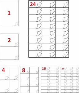 MATEOFI. 600 etiquetas adhesivas a4 para imprimir. 25 hojas, con 24 etiquetas 7.0 x 3.7 cm por hoja. Aptas para impresoras, fotocopiadoras y escritura manual.Papel pegatina
